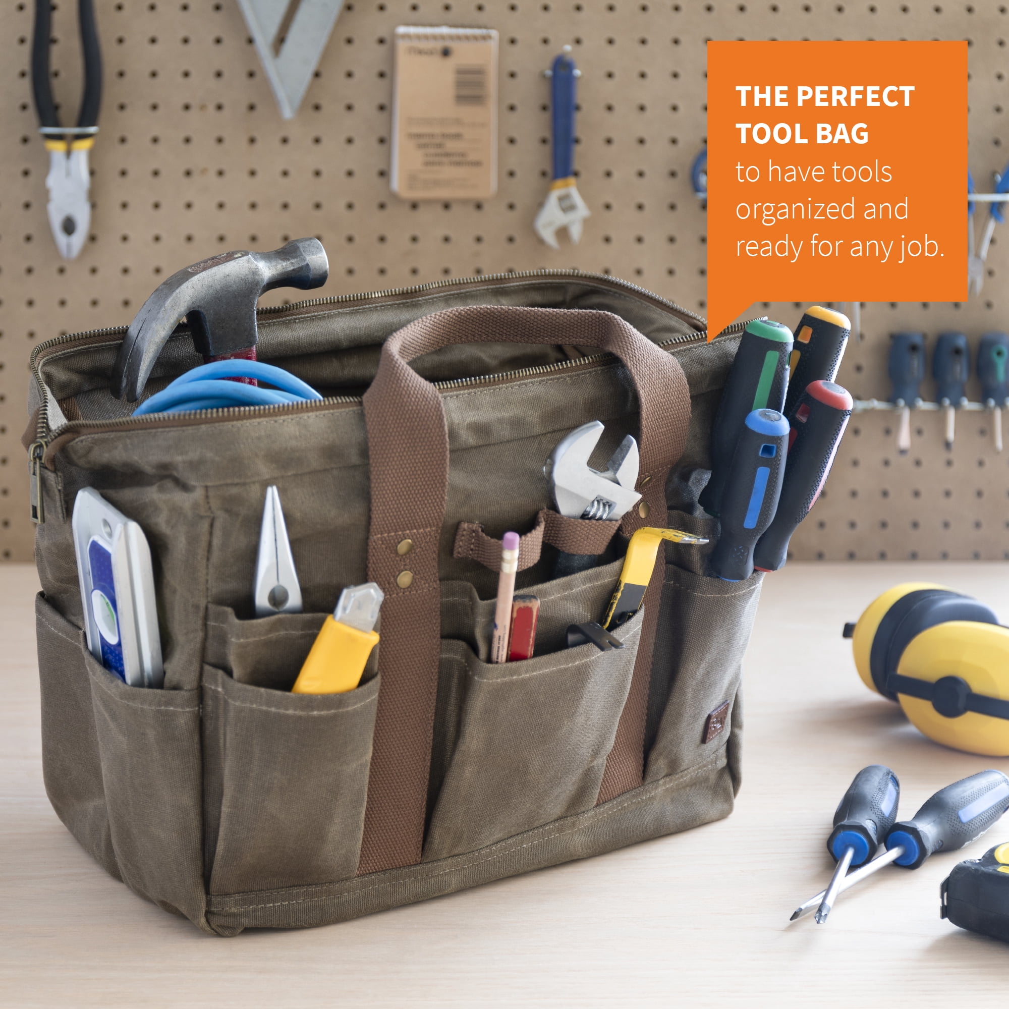 Precision Defined Canvas Tool Bag 14-Inch, Classic Brown, 22