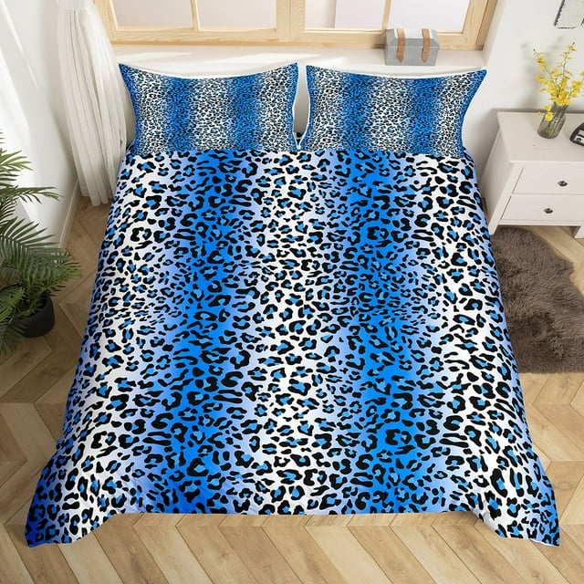 Erosebridal Housse de Couette à Imprimé Guépard Mo Simple, Ensembles de Literie Géométriques Bleus Taille Simple, Housse de Couette Réversible Léopard Faune Simple, Ultra Douce Décorative pour Chambre, 2 Pcs (Sans Couette)
