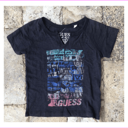 Guess Baby Black Graphic Tee, Black, Size 2T
