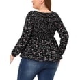 thumbnail image 3 of Agnes Orinda Women's Plus Size Square Neck Smock Waist Floral Peplum Blouse, 3 of 6