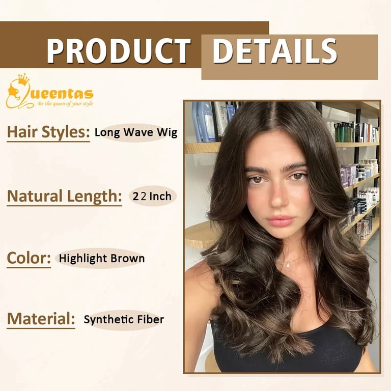 Long Wavy Wig Human Hair Synthetic Blend Lightweight Breathable Daily Wear Amazon.com : TESLAL P1B/30 Highlight Wear and Go Glueless  main image 4