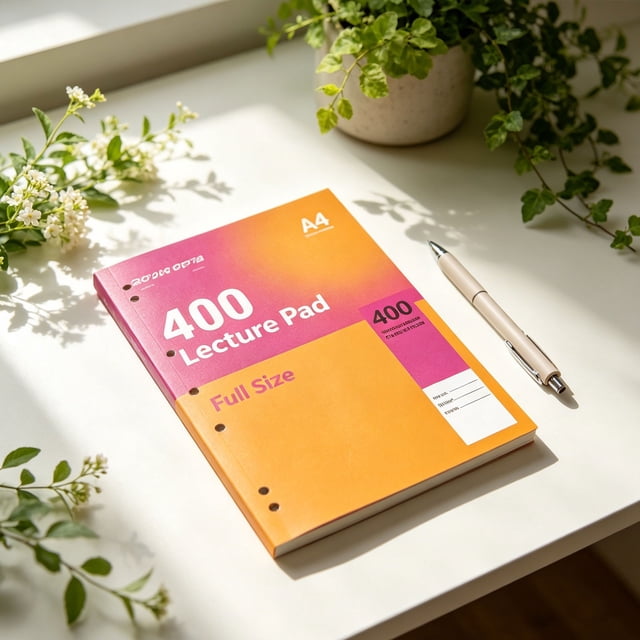 FENGGHAO Ruled Lined Journal Notebook 400 Pages A4 Pink Orange Easy Tear Perforated Paper Flat Lay for Students Office Work