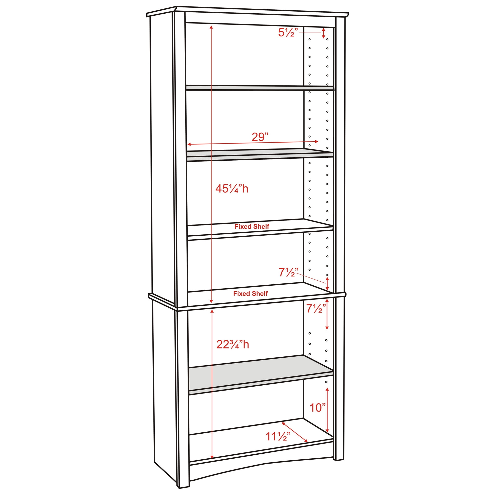 Prepac Home Office 6-Shelf Standard Bookcase, White