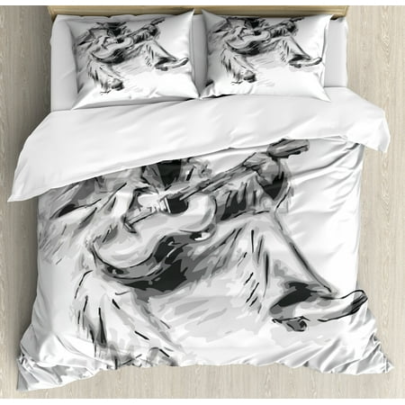 Music Duvet Cover Set Illustration Of A Cowboy Sitting On The