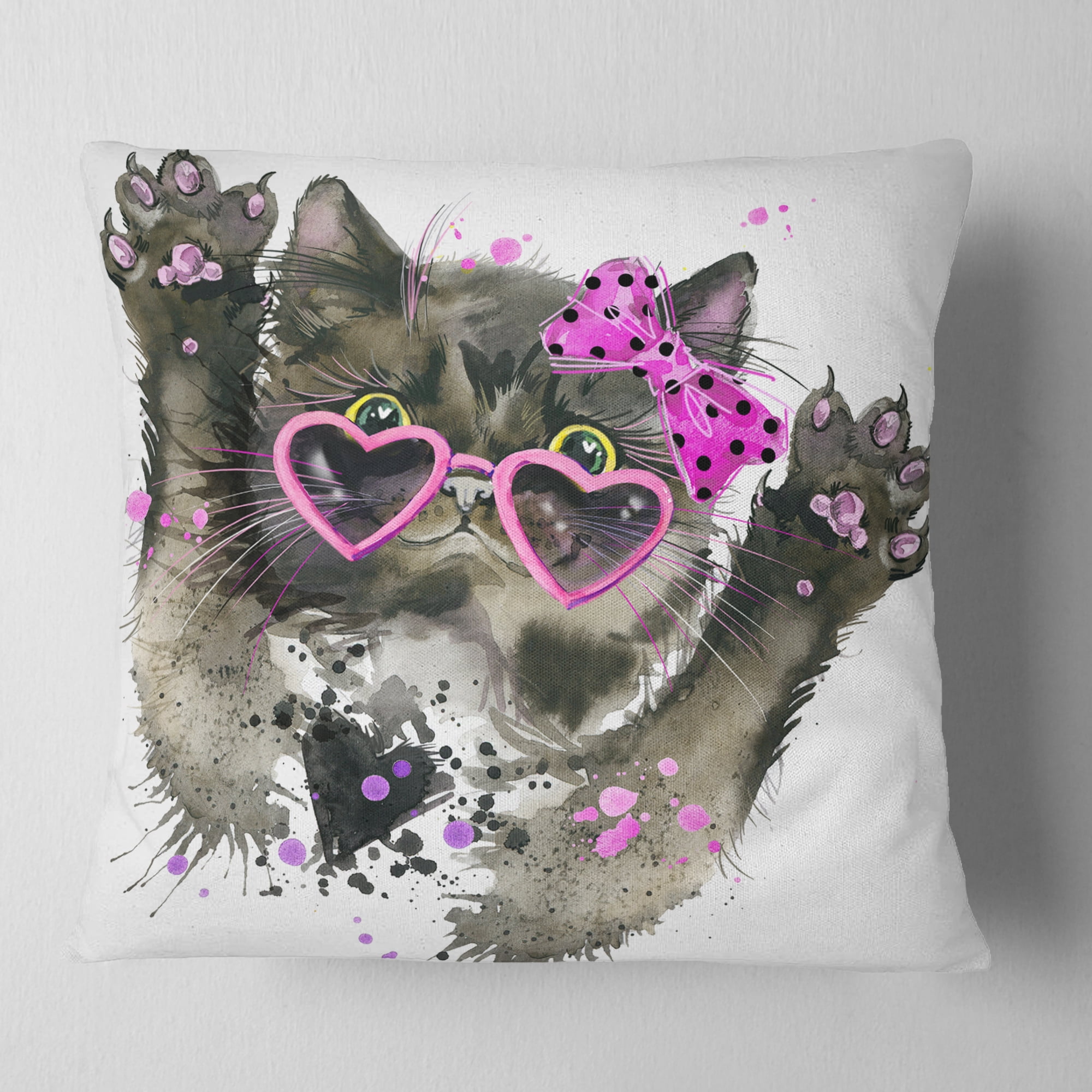 Designart Funny Black Cat Illustration - Animal Throw Pillow - 18x18
