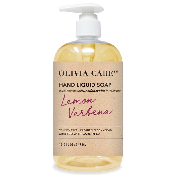 Jabón de manos antibacteriano Olivia Care - Infundido con salvia, aceite de árbol de té y fragancia de verbena de limón, lavado de manos hidratante que combate los gérmenes para cocina y baño -18.5 fl