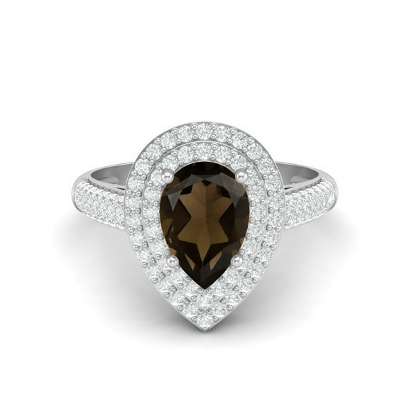 3.46 Ctw Smoky Quartz Gemstone 925 Sterling Silver Pear Shape Halo Valentines Day Gifts Ring