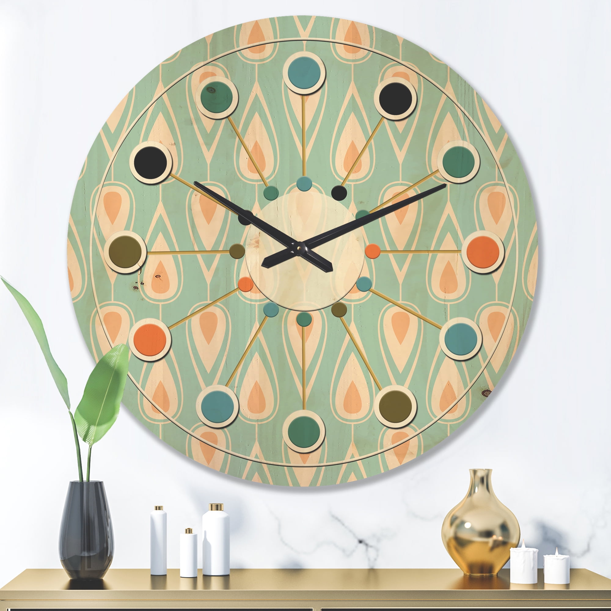 Designart 'Ornamental Retro Design VIII' Mid-Century Modern Wood Wall Clock