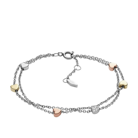 Fossil Women's Heart Tr-Tone Double Chain Bracelet JF02854998