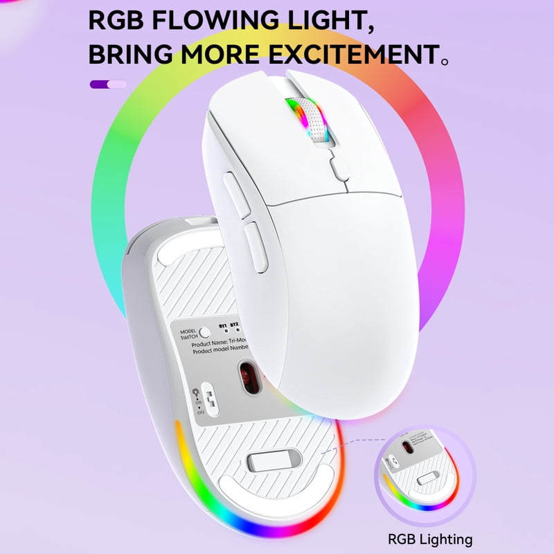 Tri-mode RGB Gaming Mouse Dual BT/2.4G/USB Wired Mouse Rechargeable Mouse 6 Button 4800DPI Bluetooth 5.3 Mouse for Laptop Tablet