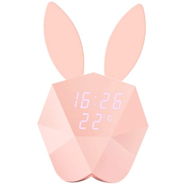 Reloj despertador con forma de conejo, luz nocturna, reloj despertador Digital creativo con música, reloj activado por voz, carga LED específica para niños Fokelyi LKX-1944-2