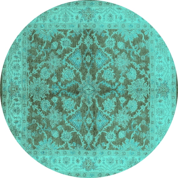 Ahgly Company Indoor Round Oriental Turquoise Blue Industrial Area Rugs, 5' Round
