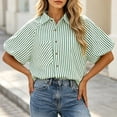 thumbnail image 5 of Aboser Womens Button Down Striped Shirts Trendy Puff Short Sleeve Tops Teacher Outfit for Women Loose Fitted Beach Vacation T Shirt Dressy Casual Blouses, 5 of 7