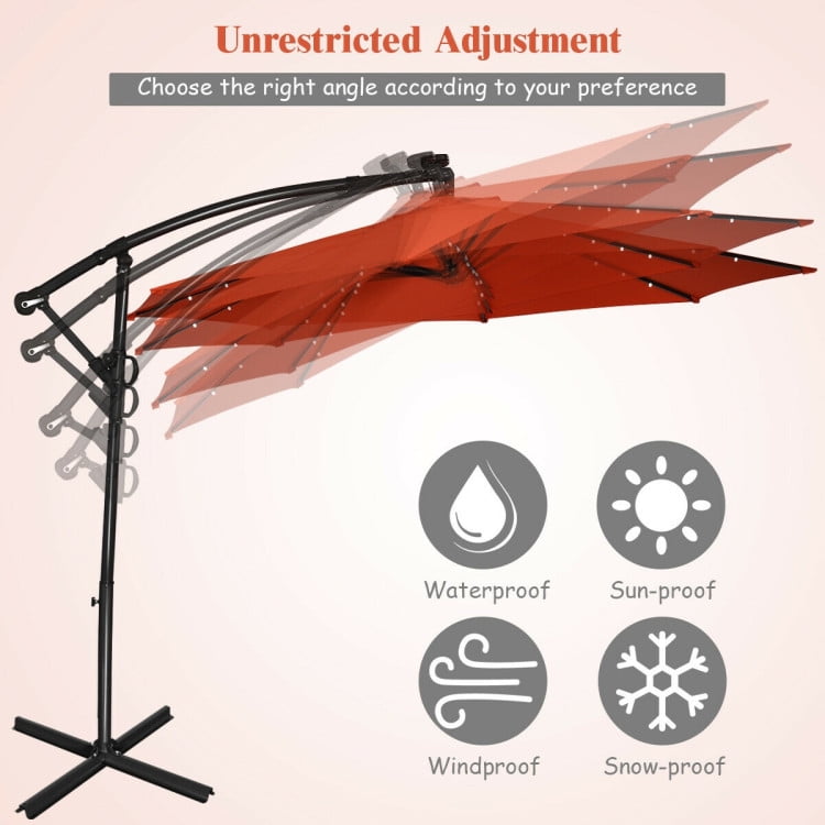 Aimee Lii 10 ft 360° Rotation Solar Powered LED Patio Offset Umbrella without Weight Base, Outdoor Umbrellas for Patio, Orange Aimee Lii 10 ft 360° Rotation Solar Powered LED Patio Offset Umbrella without Weight Base, Outdoor Umbrellas for Patio, Orange