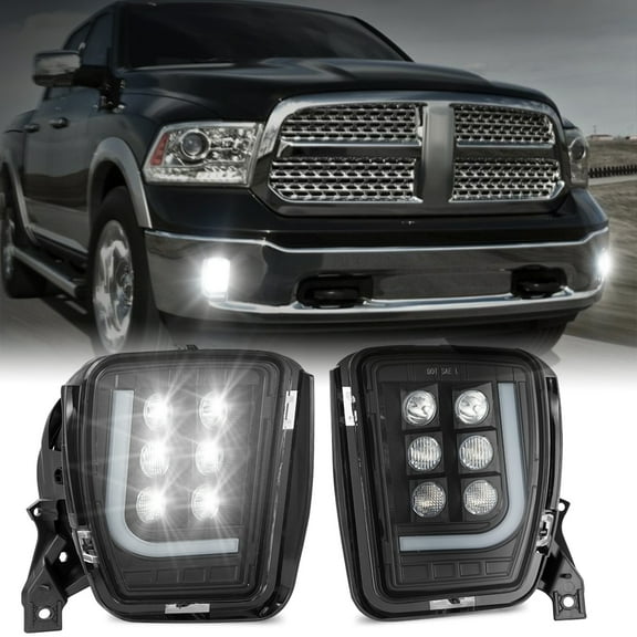 2024 New Upgraded LED Fog Lights Replacement for Dodge Ram 1500 2013 2014 2015 2016 2017 2018 Front Fog Lamp with DRL, Black 2pcs
