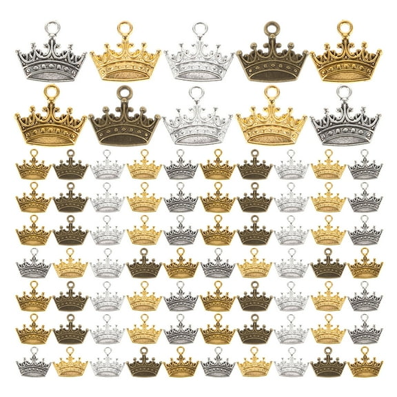 100pcs Retro Crown Charms Alloy Crown Pendants Cute Jewelry Pendant for DIY Making Necklace Bracelet Necklace Jewelry Making Crafting Accessories