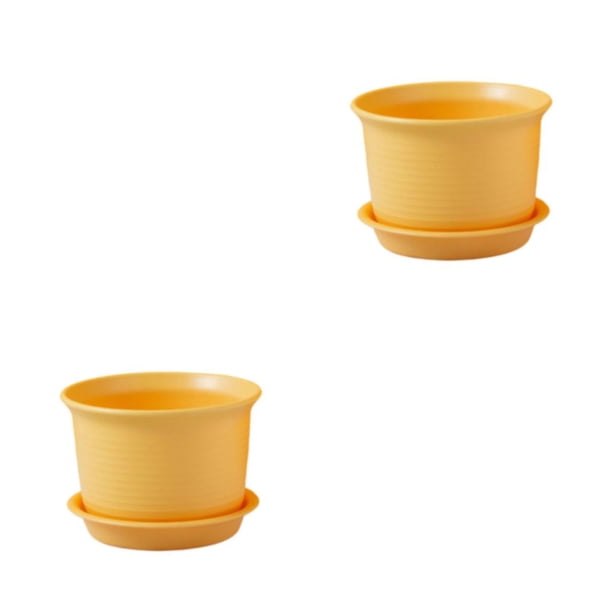 Monstrate Maceta para maceta, maceta para hierbas, contenedor suculento con platillo Amarillo M【diámetro 15cm】 2Conjunto