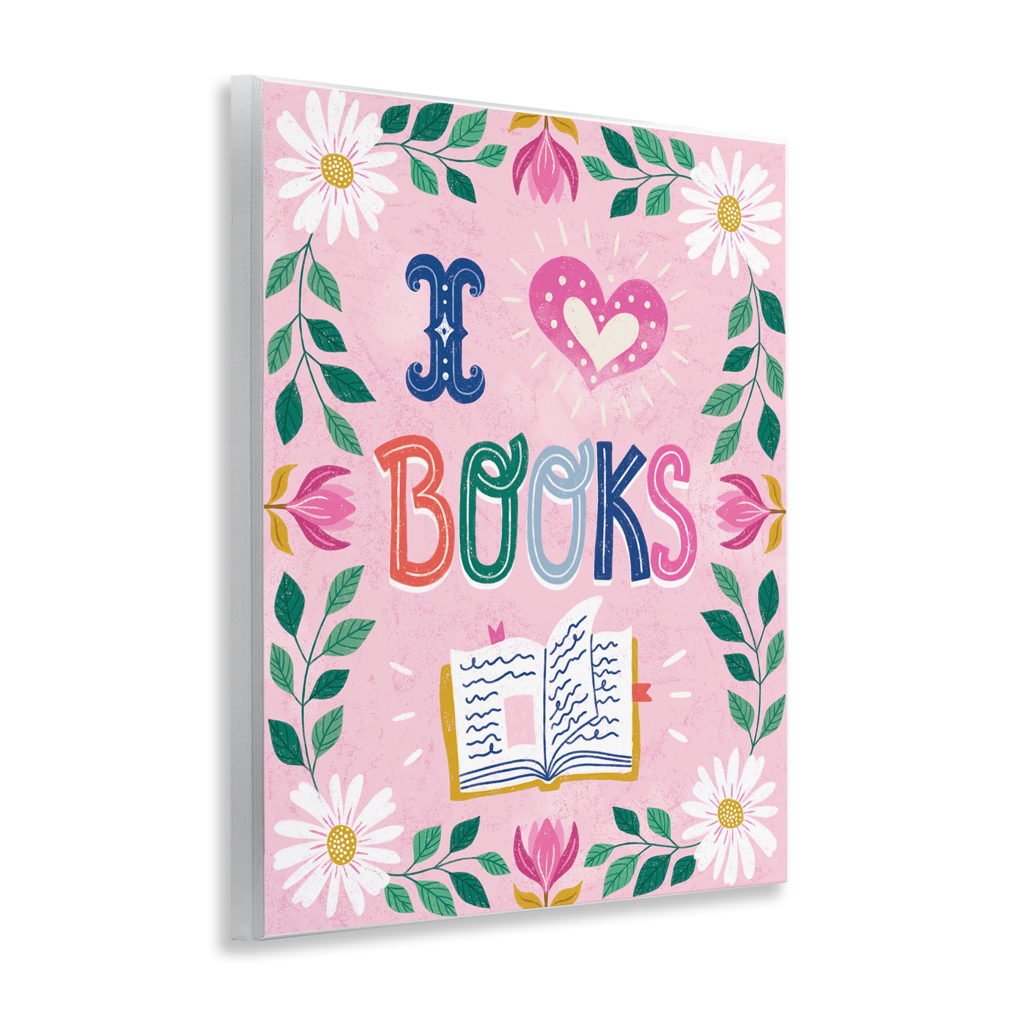 Stupell Industries Floral I Love Books Wall Plaque Art, design by Vanessa Stoilova