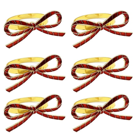 

Farfi 6Pcs Napkin Buckles Eye-catching Charming Alloy Novelty Bowknot Napkin Rings for Home (Red Golden)