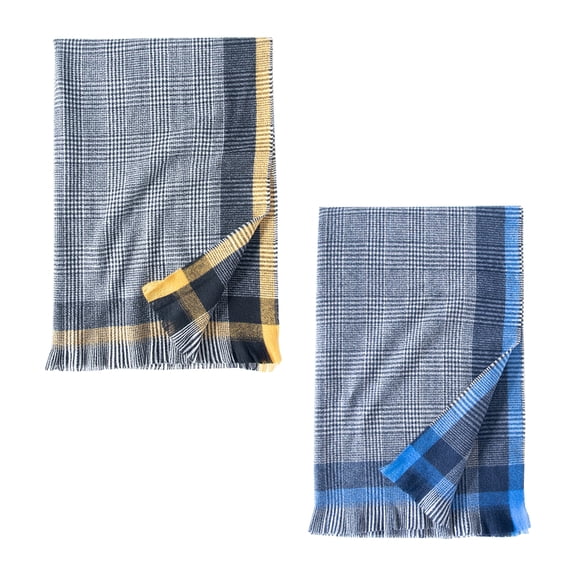 Curve Muse Women Long Shawl Winter Warm Border Contrast Color Lattice Large Scarf-2 Pack-Pack A