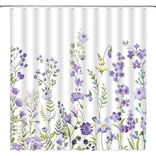 Purple Watercolor Floral Shower Curtain Lavender Flower Spring Blossom Plant Lilac Wisteria