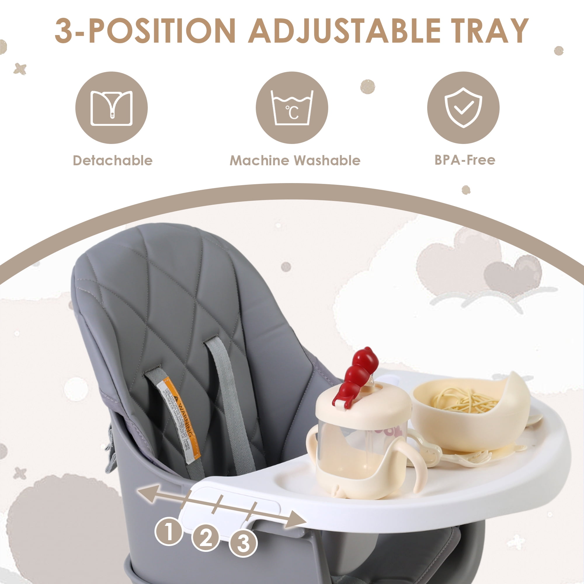 LINLUX Wood Baby High Chair, 7 in 1 Convertible Highchair, Infant Feeding Chair, Toddler Chair Gray