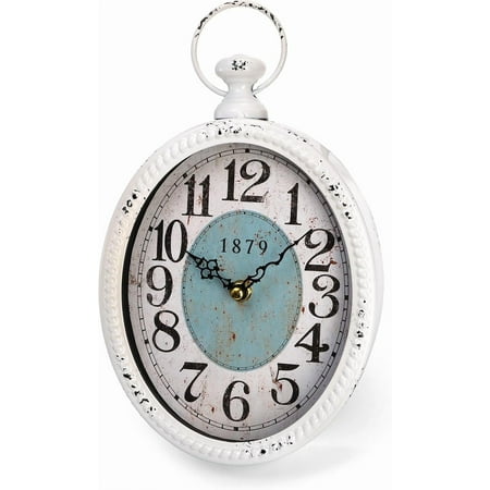 Oval Retro Wall Clock, Rustic Silent Clocks, Elegant Vintage Style, White Antique Design, Battery Operated Non Ticking Wall Clock for Kitchen,Farmhouse, Office(11.2 H x 6.7 W)