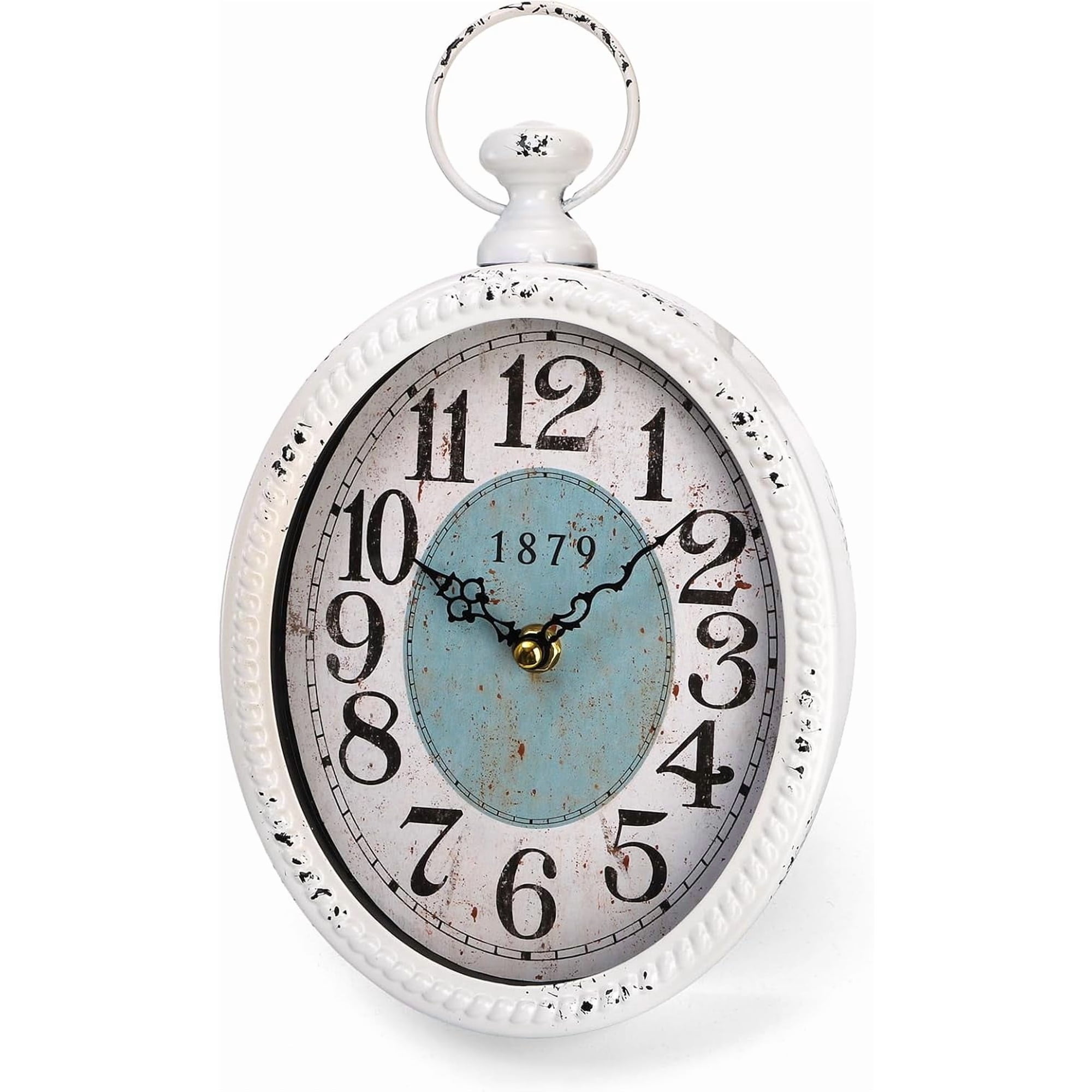 Oval Retro Wall Clock, Rustic Silent Clocks, Elegant Vintage Style, White Antique Design, Battery Operated Non Ticking Wall Clock for Kitchen,Farmhouse, Office(11.2 H x 6.7 W)