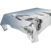 SKYSONIC 60"x108" Square Tablecloth with Snowman and Christmas Tree Prints, Anti-Wrinkle and Smooth Table Cloth for Kitchen/Home Party Decoration