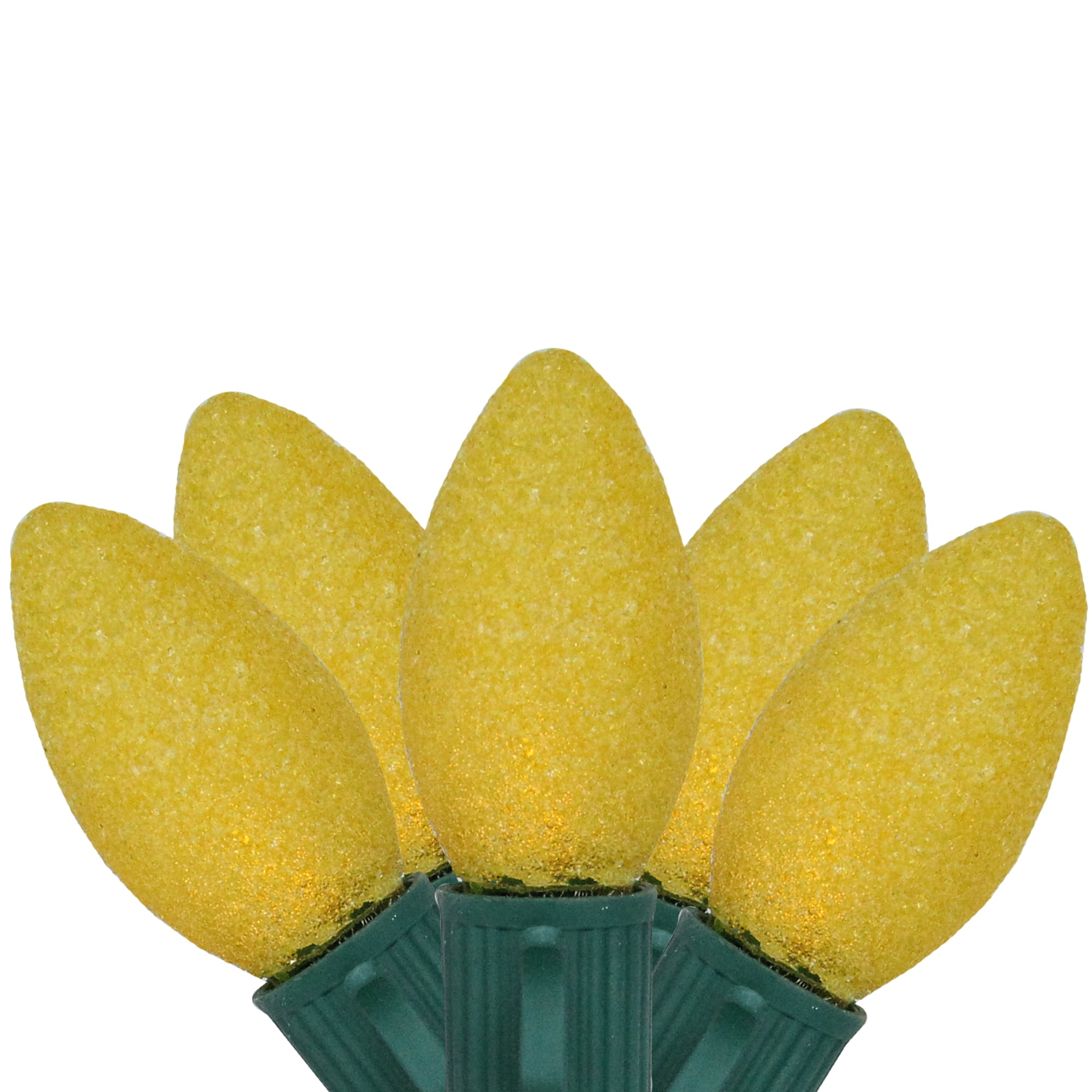 Set of 10 Battery Operated Sugared Yellow LED C7 Christmas Lights