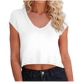 thumbnail image 2 of Oiangi Womens Short Sleeve T shirts V Neck Crop Tees Summer Loose Fit Plain Tops White S, 2 of 6