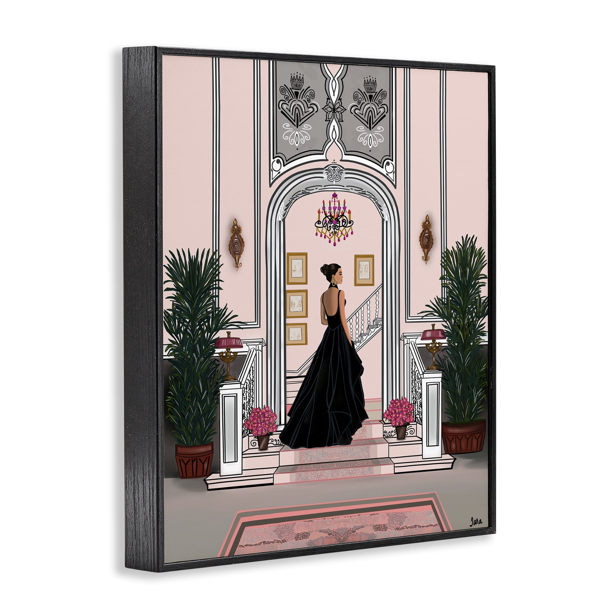 Stupell Industries Mansion Girl in Gown Black Framed Giclee Art, design by Tara Boone