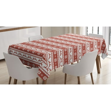 Ambesonne Christmas Tablecloth Rectangular Table Cover, Winter Deer Snowflake, 60"x84", Ruby White