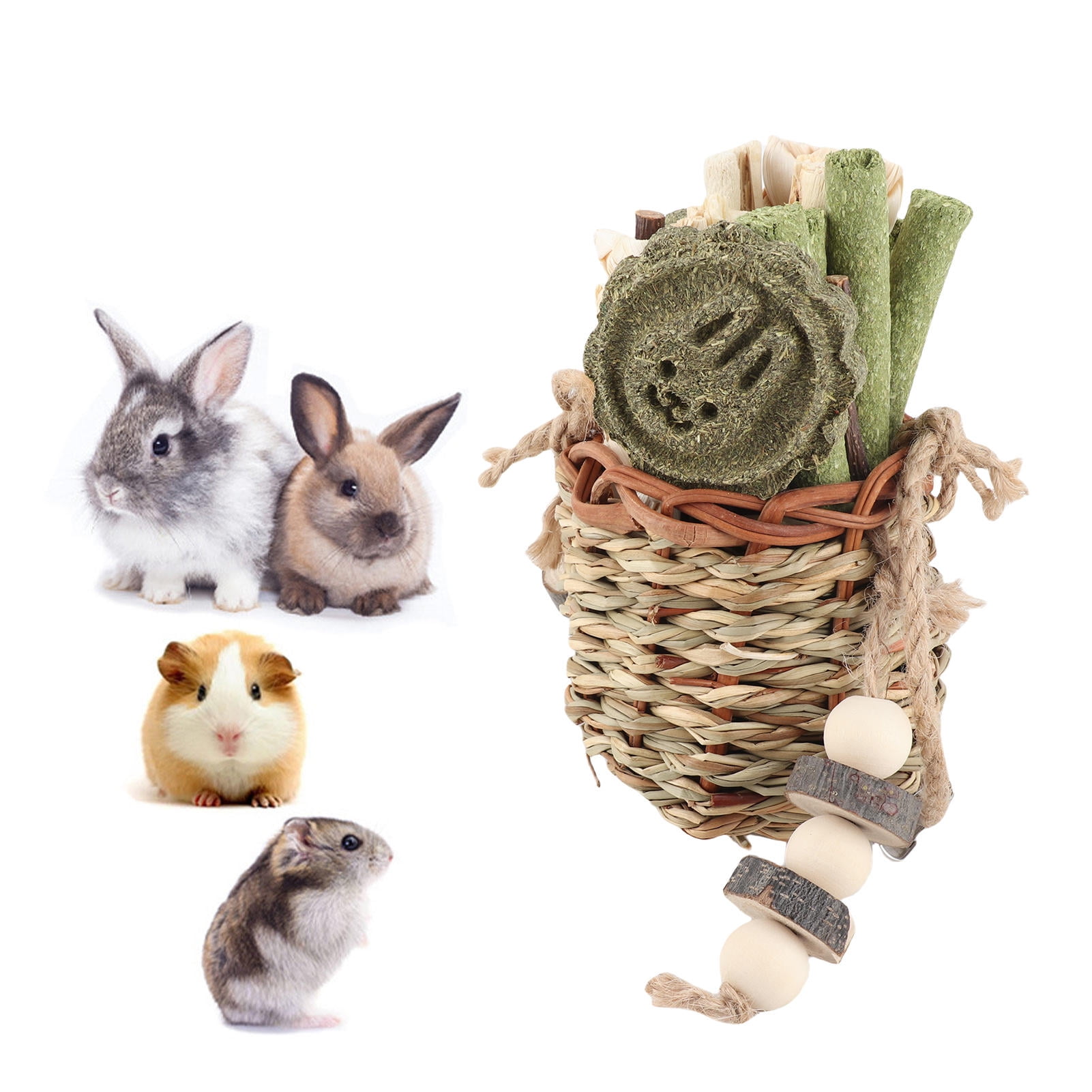 Suodoka Safe Chew Basket – Seagrass, Applewood & Bamboo Sticks for Hamsters, Rabbits & Guinea Pigs – Teeth‑Grinding, Nutritious & Fun Foraging Toy