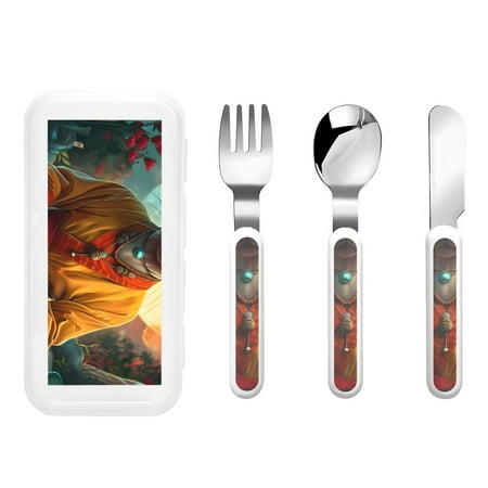 

Qokaie Moonlit Hairless Cat Monk for Stainless Steel Kids Silverware Set - Children’s Utensil Set - Children s Knife Fork And Spoon Set