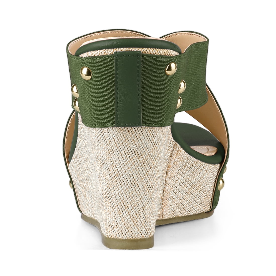 DARING DIVA Women's Stylish Open Toe Linen Platform Slide Wedge Sandals Green 7