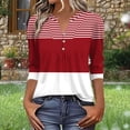 thumbnail image 2 of YUGYXL 3/4 Length Sleeve Tops for Womens Dressy Casual Henley V-Neck Summer Tops Pleated T-Shirts Loose Fit Work Blouses Red XL, 2 of 6