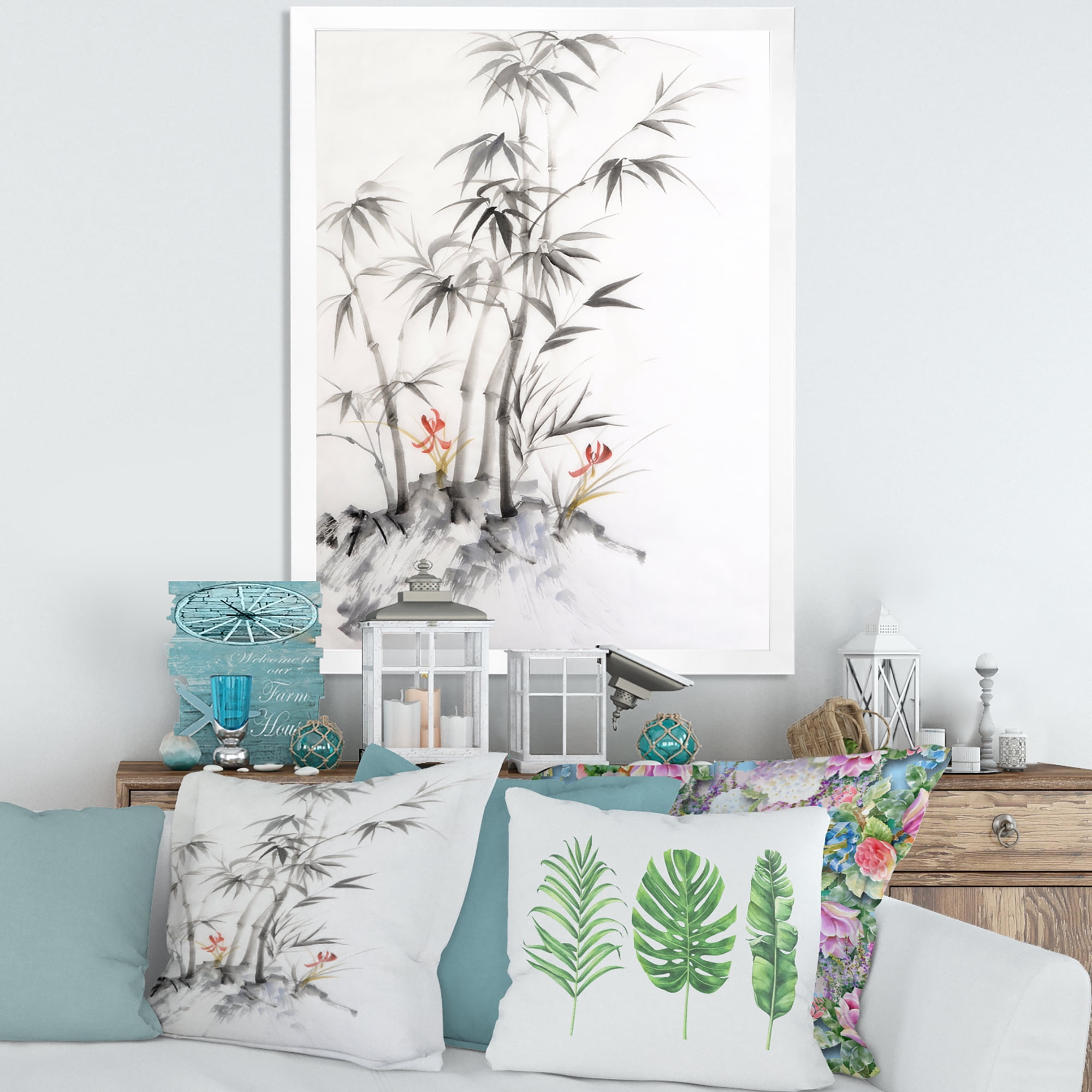 Designart 'Vintage Black and White Bamboo III' Traditional Framed Art Print