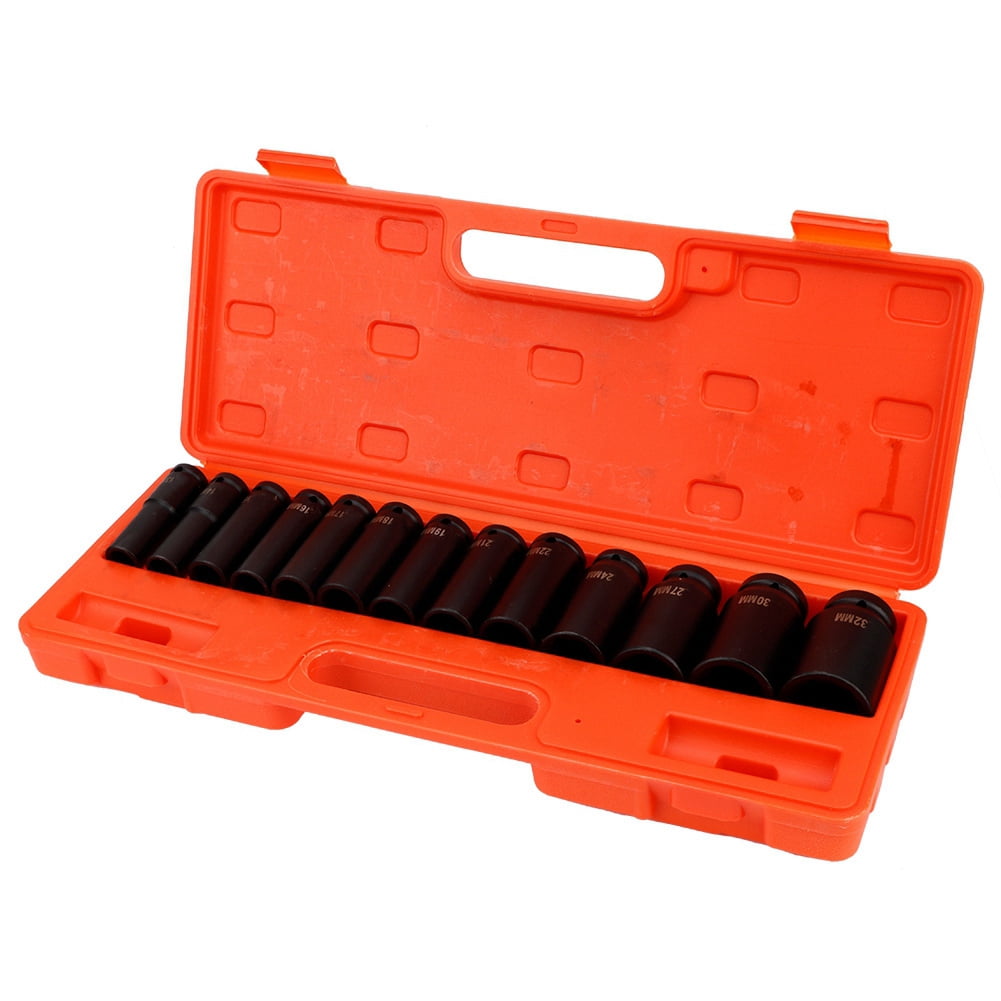 10-32mm 1/2''Deep Impact Socket Tool Set Drive Metric Axle Hub Nut Socket 13Pcs 