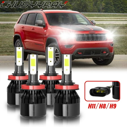 4x LED H11/H9/H8 High Low Beam Headlights White Ultra Brighter for Jeep Grand Cherokee 2019 2020 2021