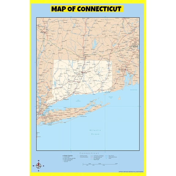 Connecticut Map Poster - Laminated Wall Map - Style C - 18x24 - Ideal for Classrooms and Homes – Features Bright Colors and Vivid Imagery