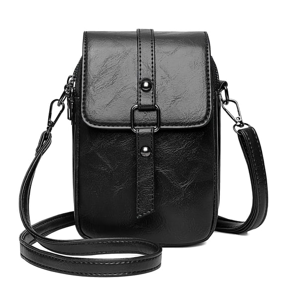 Spencer PU Small Crossbody Bags for Women Soft Shoulder Handbag Multi Pocket Crossbody Purses Cell Phone Pouch Womens Adjustable Strap Satchel, Black