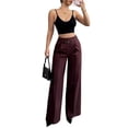 thumbnail image 3 of Wide Leg Work Pants for Woman Stretchy Office Slack Pants Pull on Business Trousers with Pockets Wine Red XL, 3 of 8