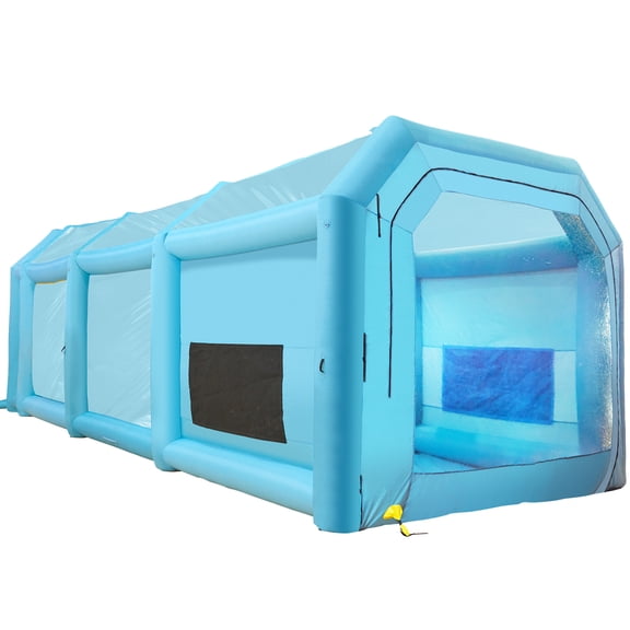 KFFKFF Inflatable Spray Booth, Dimensions 39.4x16.4x13.1 ft, Equipped with Dual High-Efficiency Fans, Features Air Filtration, Ideal for Vehicle Spray Painting or Workspace, Blue