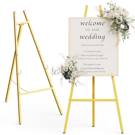 Gold Easel Stand for Sign, Heavy Duty Metal Display Easel with Adjustable Chain, Art Easel for Painting, Wedding Sign, Posters & Commercial Display$$Home Decor, Kitchen, & Other