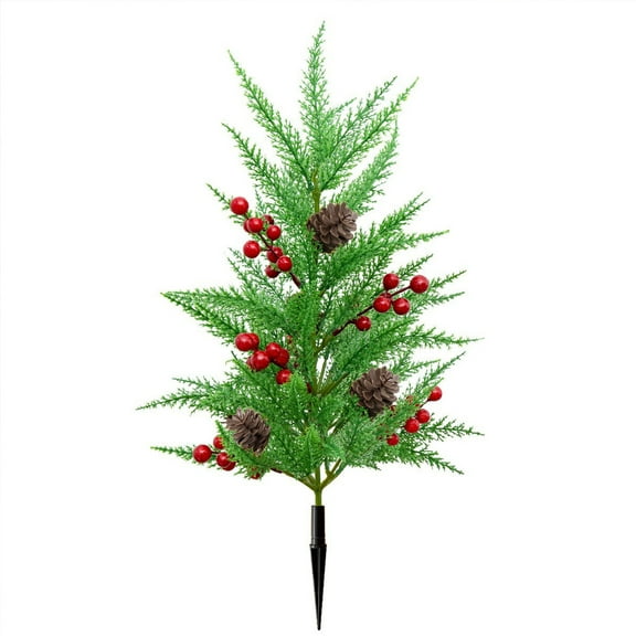 CuiLiyq Christmas Tree with Spike, Artificial Pine Needles Xmas Tree Stake with Pine Cones and Berries, Fake Green Planter Bushes Faux Tree Potted Plant, for Pathway Yard Garden Outdoor Decor