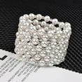 thumbnail image 3 of QUSENLON Wide Statement Beaded Bracelets&Bangles for Women Rhinestones Pearl Adjustable Wristband Cuff Wedding Jewelry, 3 of 9