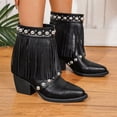 thumbnail image 6 of Willtoo Women's Tassel Cowboy Cowgirl Boots with Studded Dress Ankle Booties Fringe Chunky Heel Western Boots Black, 6 of 6