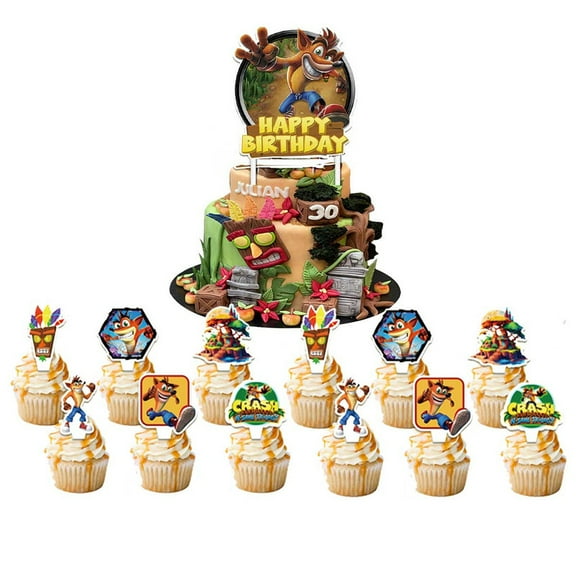 Crash Bandicoot Cake Topper CupcakeS Set Birthday Party Supplies Decoration Decor Kit