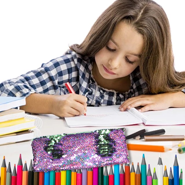 Estuche Txmfgh con lentejuelas bicolores de sirena: diseño moderno, gran capacidad, material duradero, ideal para estudiantes y uso doméstico.